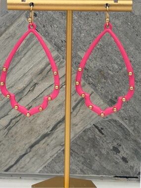 Gold-Accented Hot Pink Teardrop Dangle Earrings